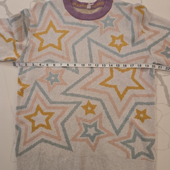 NWT Splendid Ziggy Star Oversized Crewneck Sweater White Blue Yellow Size Small - Picture 10 of 13